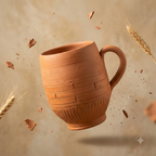 Terracotta Coffee Mug — Handmade Clay Barrel Mug with Carved Texture