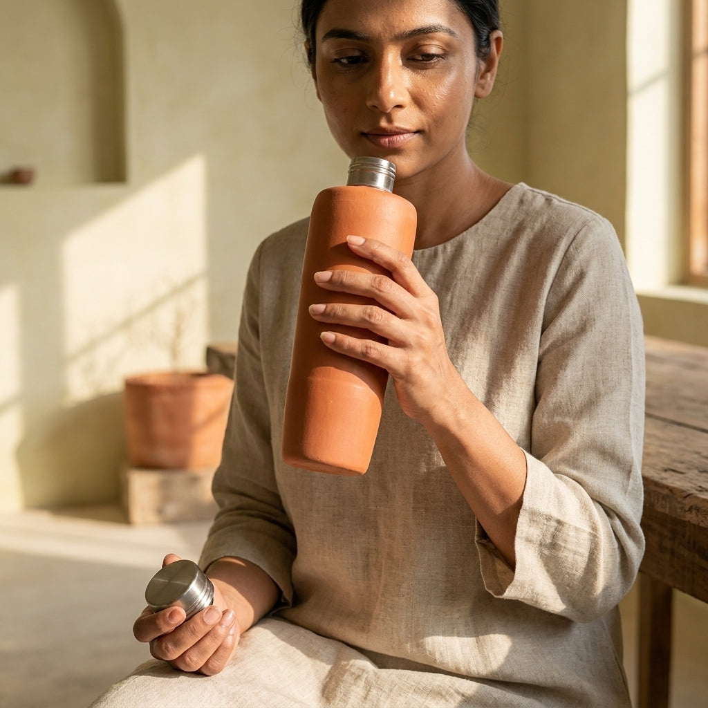 Terra Earth Elixir — Handmade Terracotta Water Bottle 750ml (Plain)