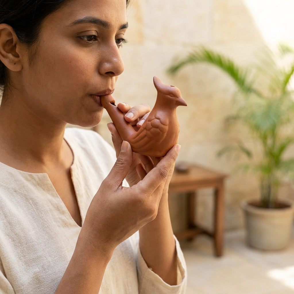 Terracotta Bird Whistle — Handcrafted Clay Bird Figurine & Functional Whistle
