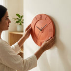 Terracotta Round Wall Clock — Minimalist Tick Marks, No Numbers
