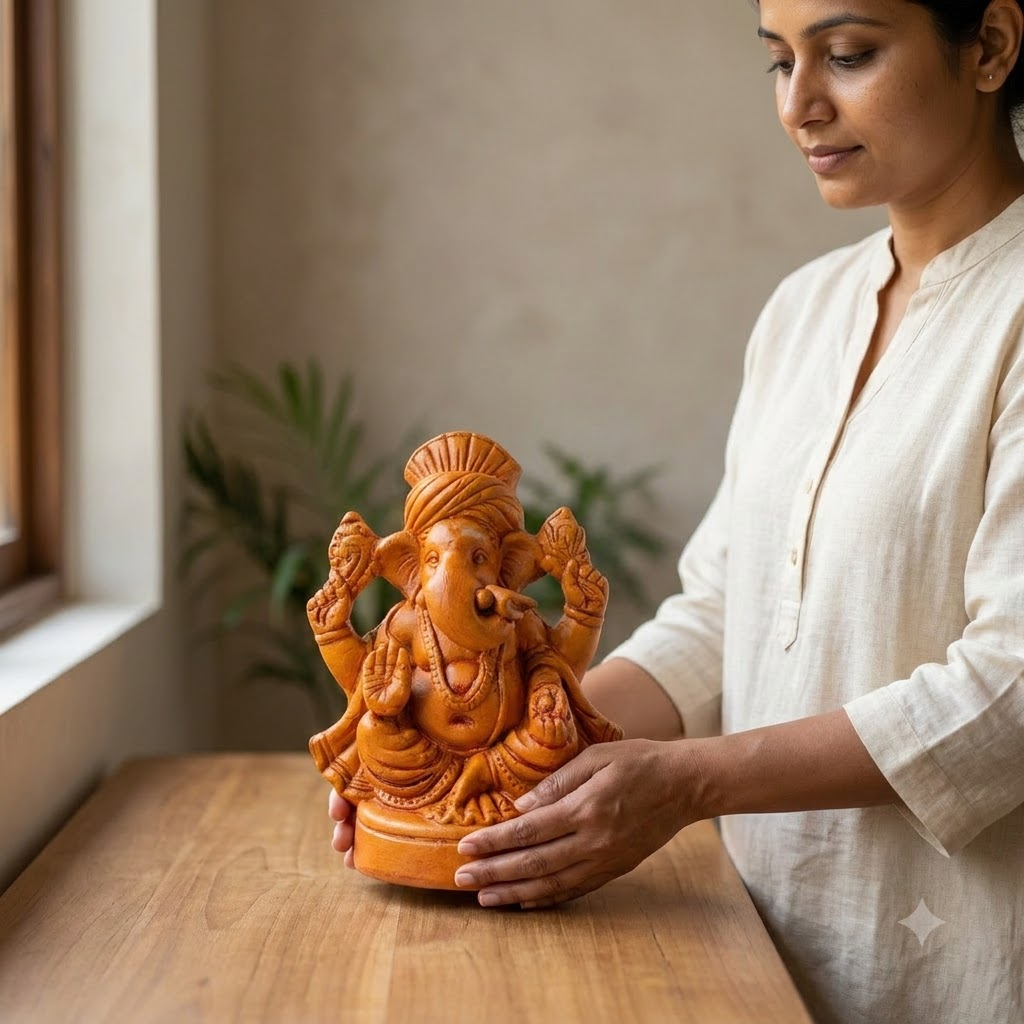 Terracotta Ganesha Idol — Handcrafted Clay Statue with Hand-Painted Finish
