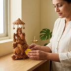 Terracotta Ganesha Statue — Handcrafted Clay Ganesha with Chatri & Mushak