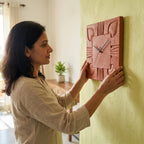 Terracotta Square Wall Clock — Leaf & Heart Relief, No Numbers