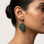 Terracotta Drop Earrings — Filigree Carved Clay Disc with Gold Hooks