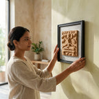 Terracotta Deity Wall Art — Framed Indus Valley Figure Relief Plaque
