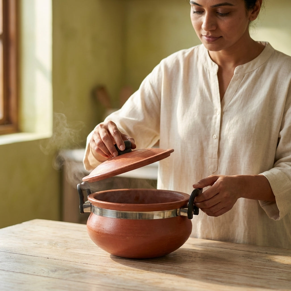 Terracotta Cooking Handi — Traditional Clay Pot with Lid