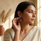 Terracotta Jhumka Earrings — Handcrafted Black, Gold & Green Clay Jhumkas