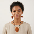Terracotta Goddess Pendant Necklace — Hand-Sculpted Clay Devi Face