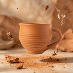 Terracotta Coffee Cup — Handmade Clay Cup with Spiral Ridged Body