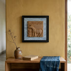 Terracotta Unicorn Wall Plaque — Framed Indus Valley One-Horned Bull Art