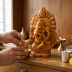 Terracotta Ganesha Statue — Handcrafted Clay Ganesha with Decorative Prabhavali