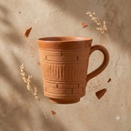 Terracotta Coffee Mug — Amber Glazed Clay Mug with Woven Texture
