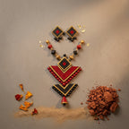 Terracotta Geometric Necklace Set — Red & Black Chevron Statement Set with Earrings