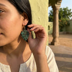 Terracotta Drop Earrings — Filigree Carved Clay Disc with Gold Hooks