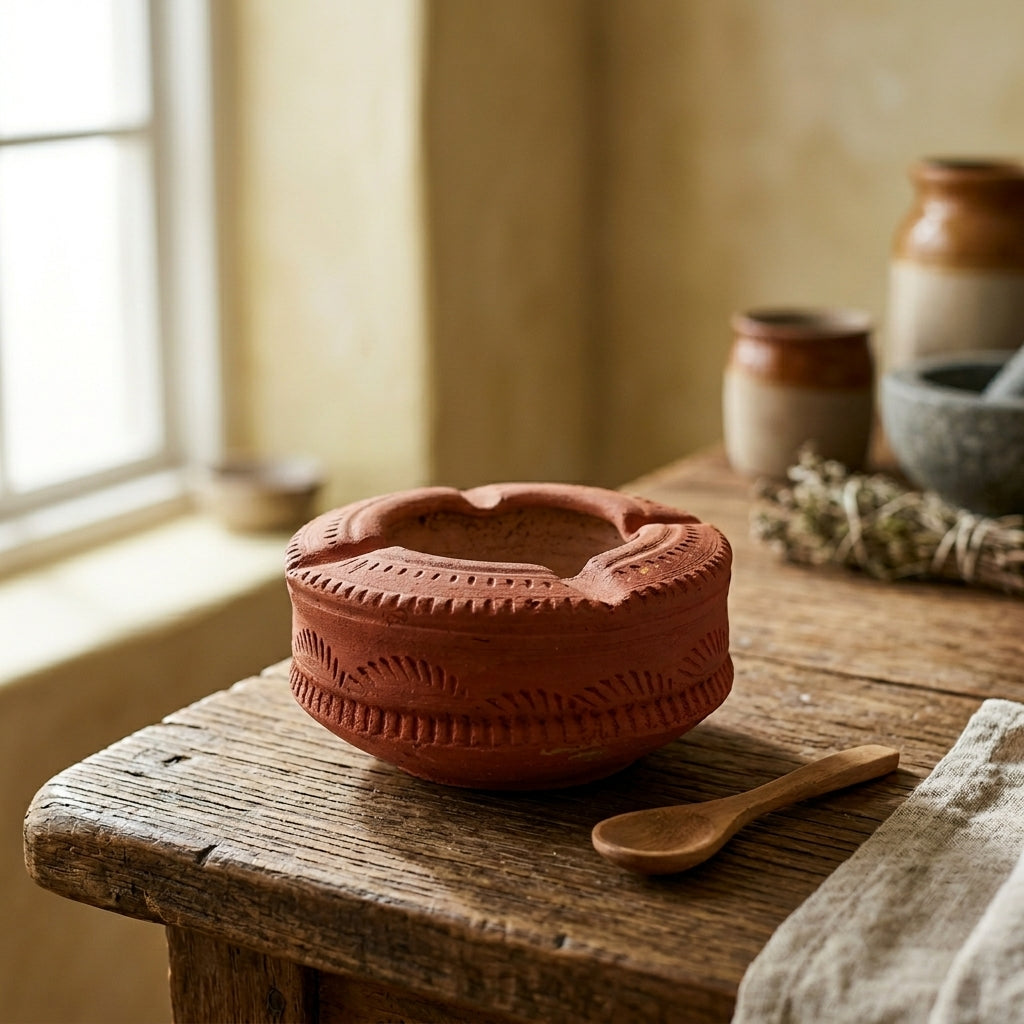 Terracotta Burnished Basin — Handcrafted Clay Ash Tray
