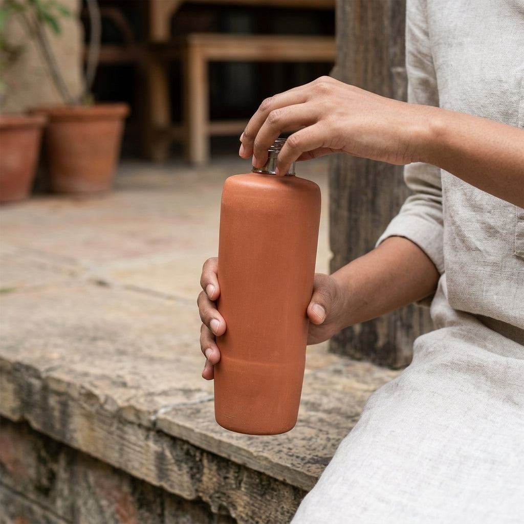 Terra Earth Elixir — Handmade Terracotta Water Bottle 750ml (Plain)