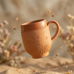 Terracotta Coffee Mug — Glazed Clay Mug with Hand-Carved Texture