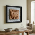 Terracotta Bull Wall Plaque — Framed Indus Valley Script Relief Art