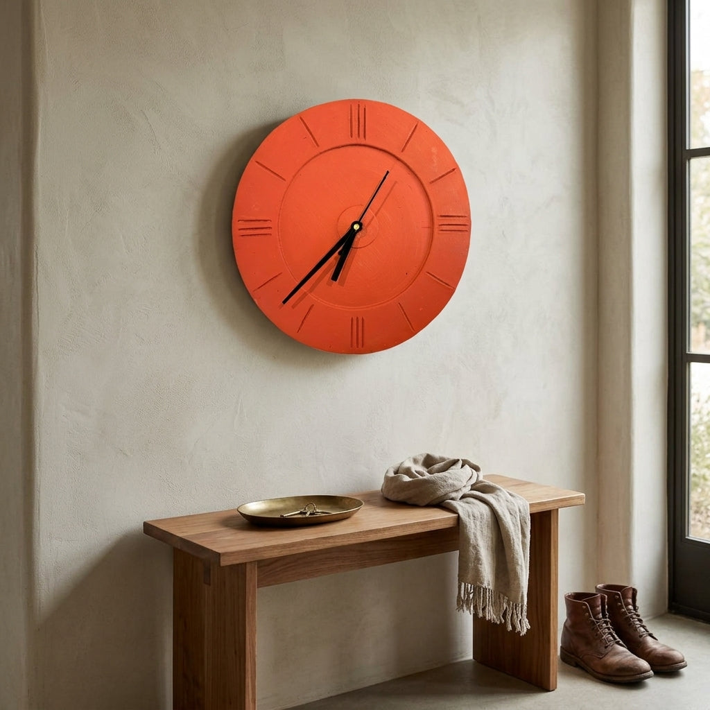 Terracotta Round Wall Clock — Minimalist Tick Marks, No Numbers