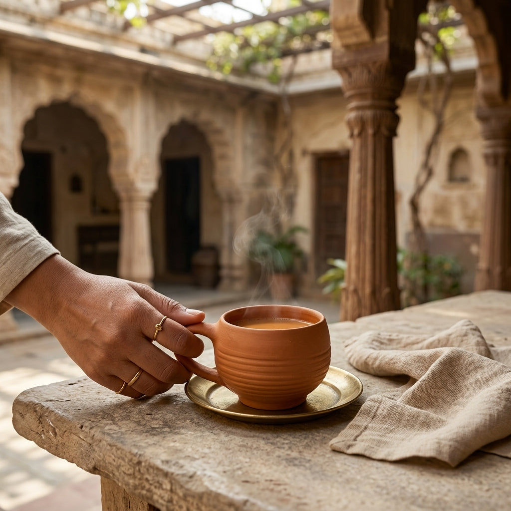 Terracotta Cup — Handmade Natural Clay Cup with Ridged Body