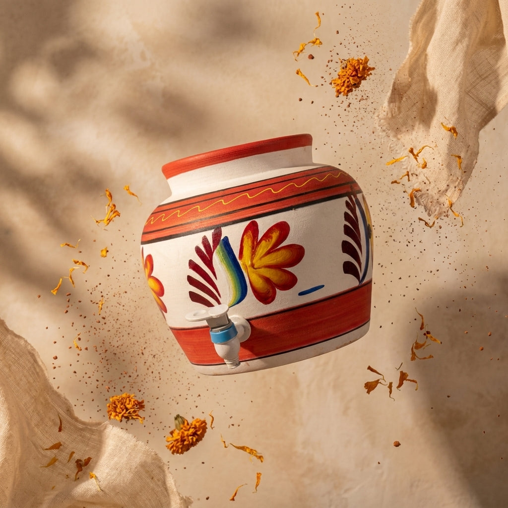 Terracotta Water Pot with Tap — Hand-Painted Matka Dispenser