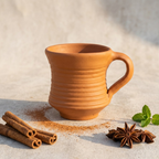 Terracotta Coffee Cup — Handmade Clay Cup with Flared Ribbed Neck