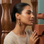 Terracotta Cone Drop Earrings — Hand-Painted Clay Earrings in Terracotta & Teal