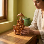 Terracotta Lakshmi Statue — Handcrafted Clay Goddess Lakshmi with Chatri on Elephant