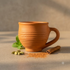 Terracotta Coffee Cup — Handmade Clay Cup with Spiral Ridged Body