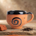 Terracotta Coffee Cup — Black Glazed Clay Cup with Hand-Painted Spiral