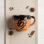 Terracotta Coffee Cup — Black Glazed Clay Cup with Engraved Spiral Motif