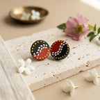 Terracotta Stud Earrings — Hand-Painted Folk Art Clay Studs in Black & Red