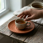 Terracotta Saucer — Handmade Natural Clay Cup Plate with Sun Ray Engraving