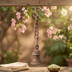 Terracotta Hanging Bulb Holder — Hand-Carved Clay Pendant with Chain & S-Hook