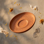 Terracotta Saucer — Handmade Natural Clay Cup Plate with Sun Ray Engraving