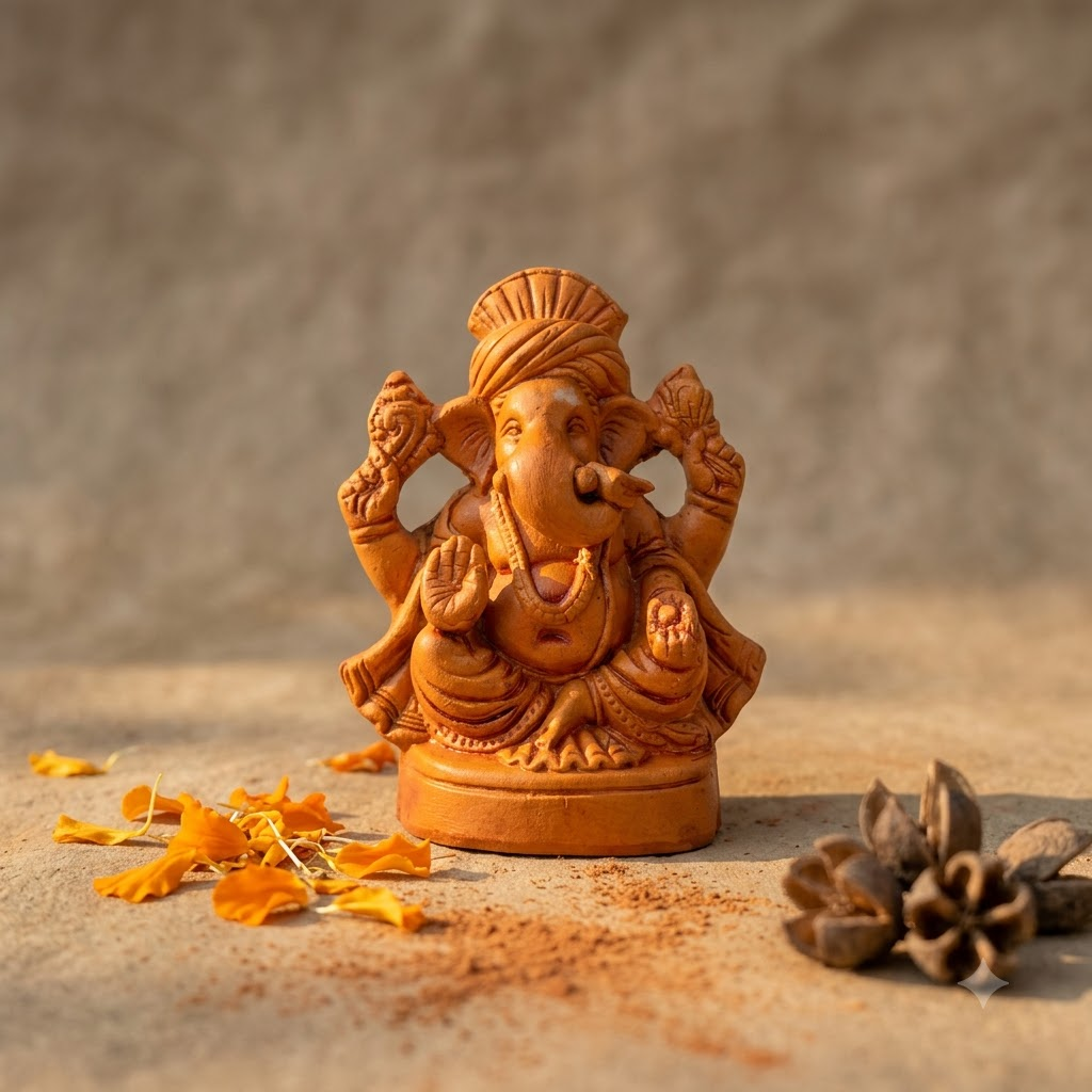 Terracotta Ganesha Idol — Handcrafted Clay Statue with Hand-Painted Finish