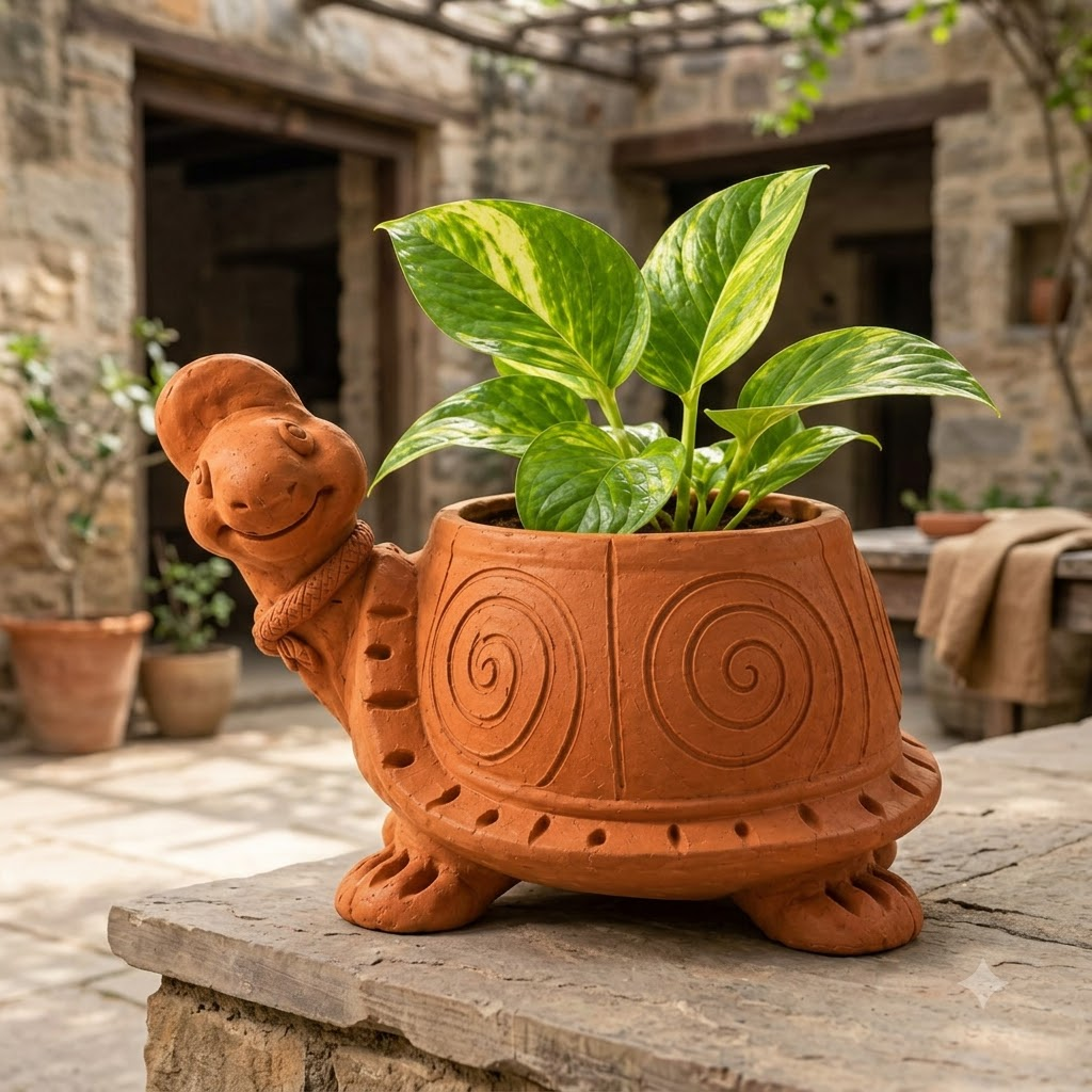 Terracotta Turtle Planter - Handcrafted terracotta earthenware by Soul Of Soil - View 3