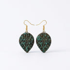Terracotta Drop Earrings — Filigree Carved Clay Disc with Gold Hooks