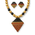 Terracotta Diamond Necklace Set — Gold Lattice Pendant & Matching Stud Earrings