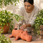 Terracotta Hippo Planter - Handcrafted terracotta earthenware by Soul Of Soil - View 3
